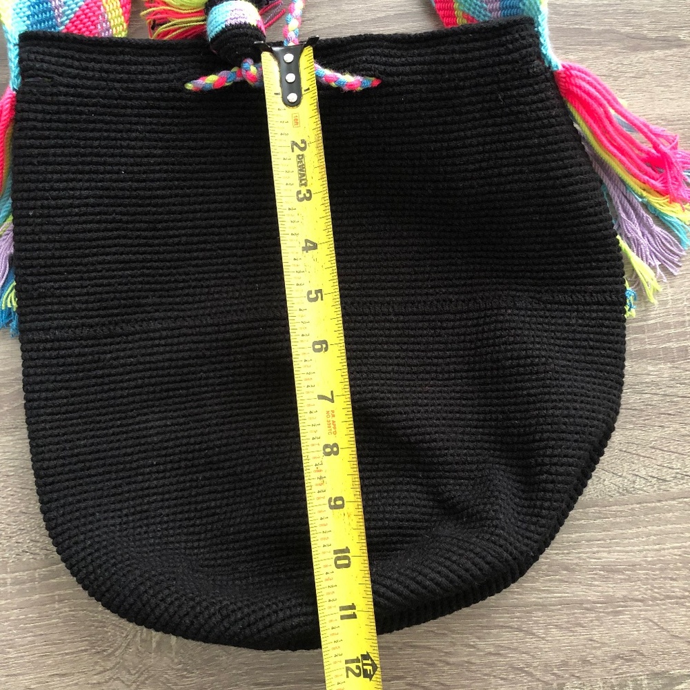 NWOT Handwoven Black Bucket Bag with Neon Tassels and Multicolor Strap - Picture 4 of 7